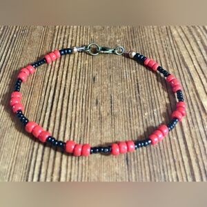 Men's Red and Black Beaded 8 Inch Bracelet/Handmade Men's Bracelet/Men's Jewelry